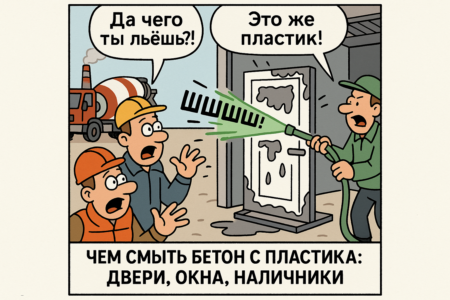 Чистящее средство для удаления цемента с пластиковых окон и дверей, расположенное рядом с силой нажатия и губкой, штатив для удобства использования.