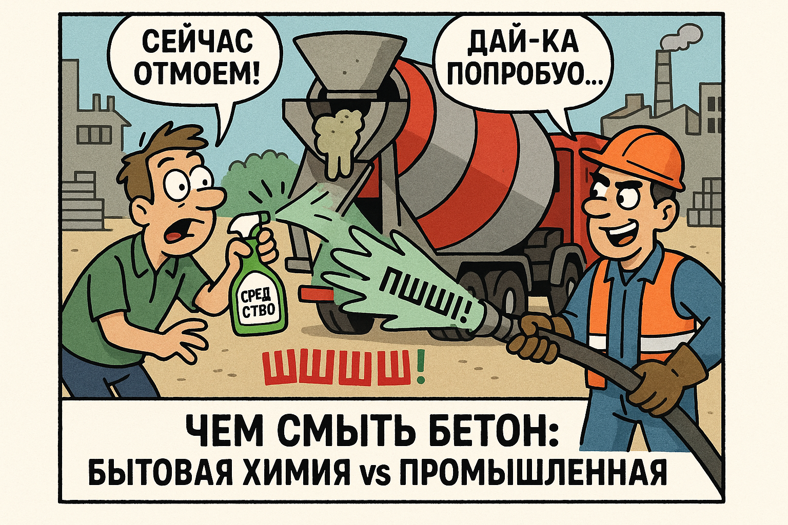 Сравнительная таблица средств для удаления бетонных загрязнений, включающая бытовую химию и промышленную продукцию, с примерами использования и рекомендациями по выбору.