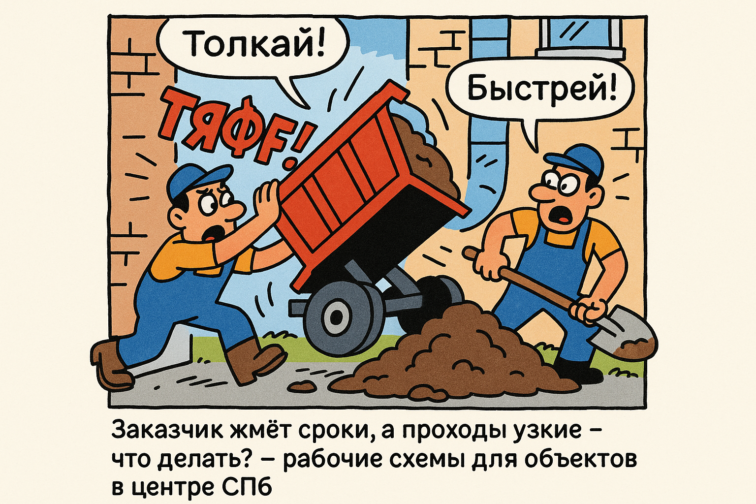 Рабочая схема, демонстрирующая эффективность выполнения задач в условиях ограниченного пространства на строительных объектах в центре Санкт-Петербурга.