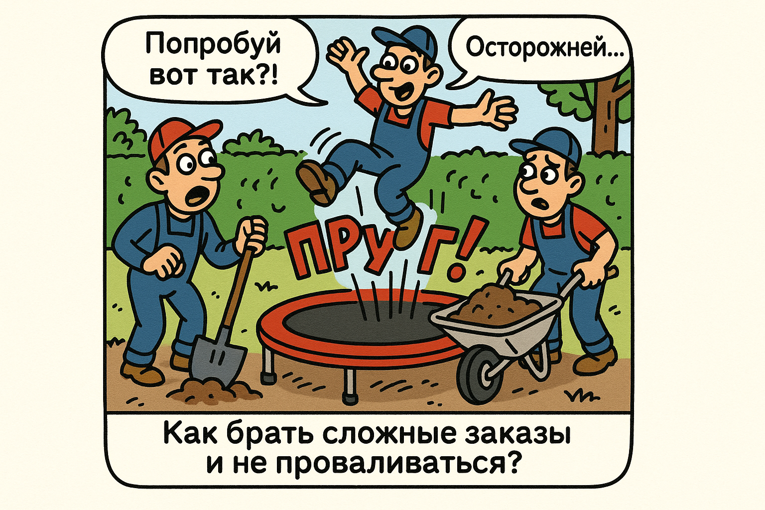 Профессиональная ландшафтная бригада на строительном участке, занимающаяся выполнением сложного заказа по благоустройству территории. В процессе работы мастера используют различные инструменты и оборудование для создания ландшафтного дизайна.