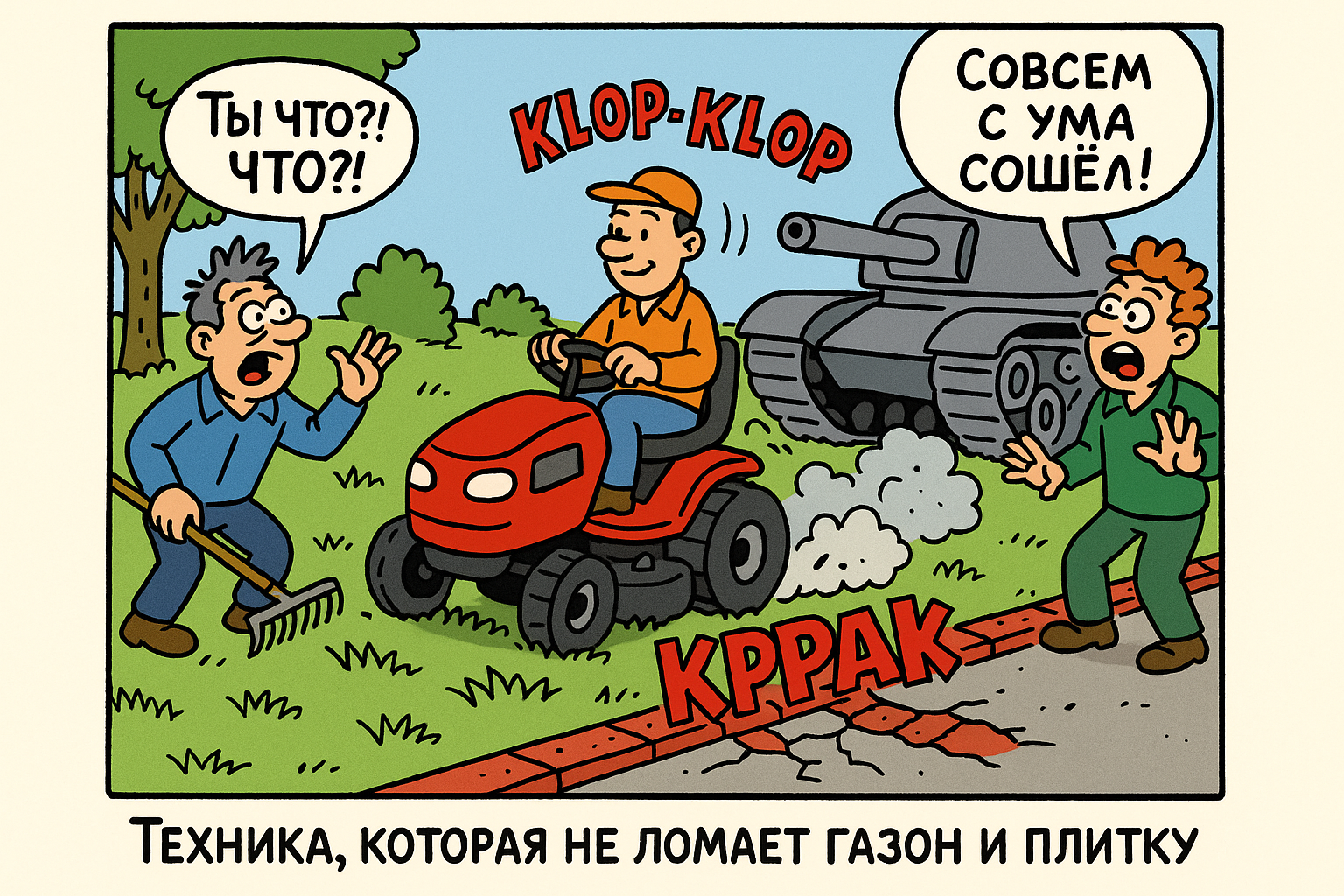 Самоходная техника на газоне, аккуратно передвигающаяся между плитками, демонстрирующая эффективность работы без повреждений поверхности.